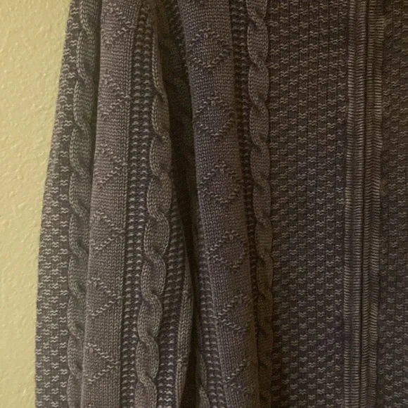 Carbon 2 Cobalt Mens Gray/Blue Linen/Cotton Cable Knit Fisherman Cardigan, XL